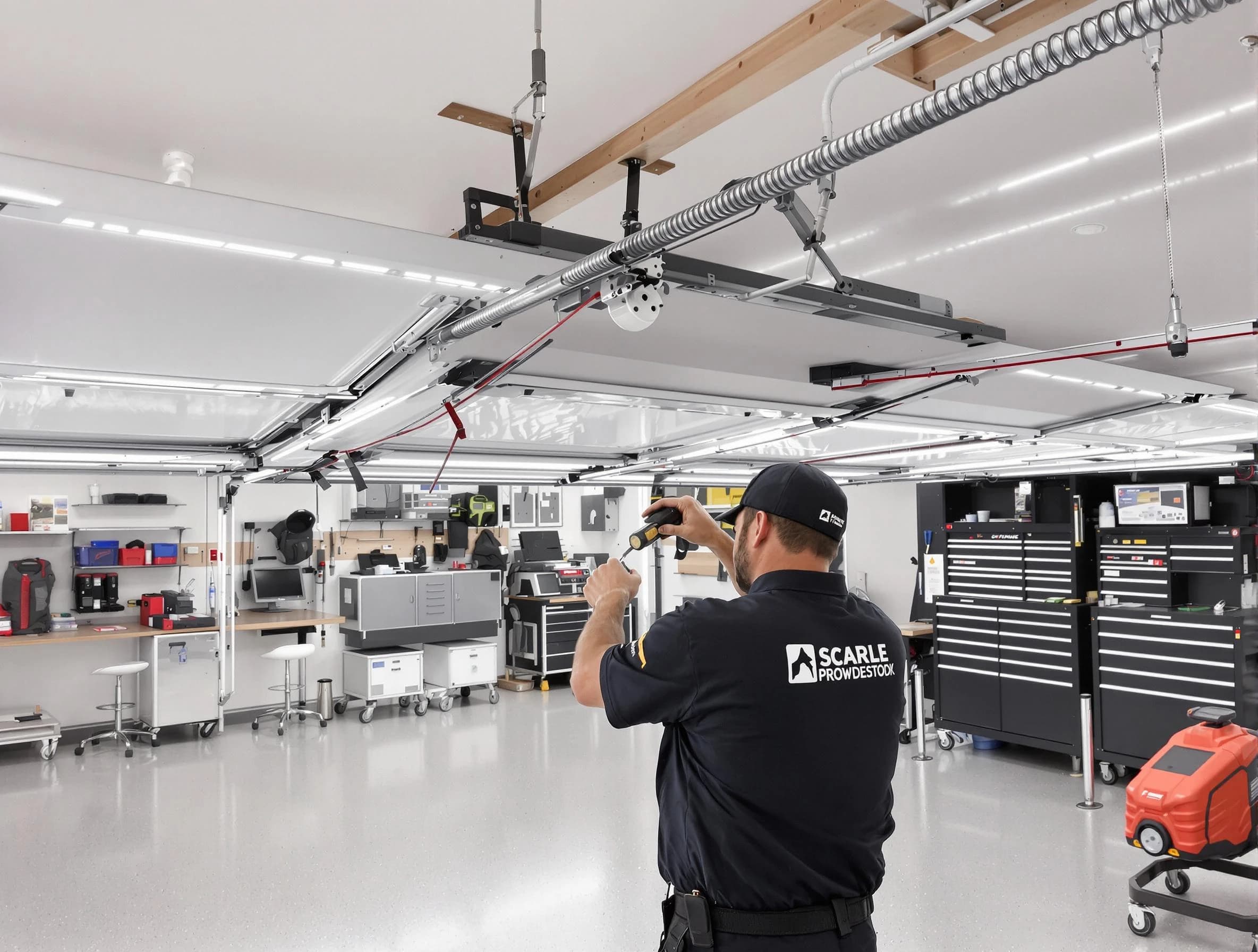 Tempe Garage Door Repair technician repairing overhead garage door in Tempe
