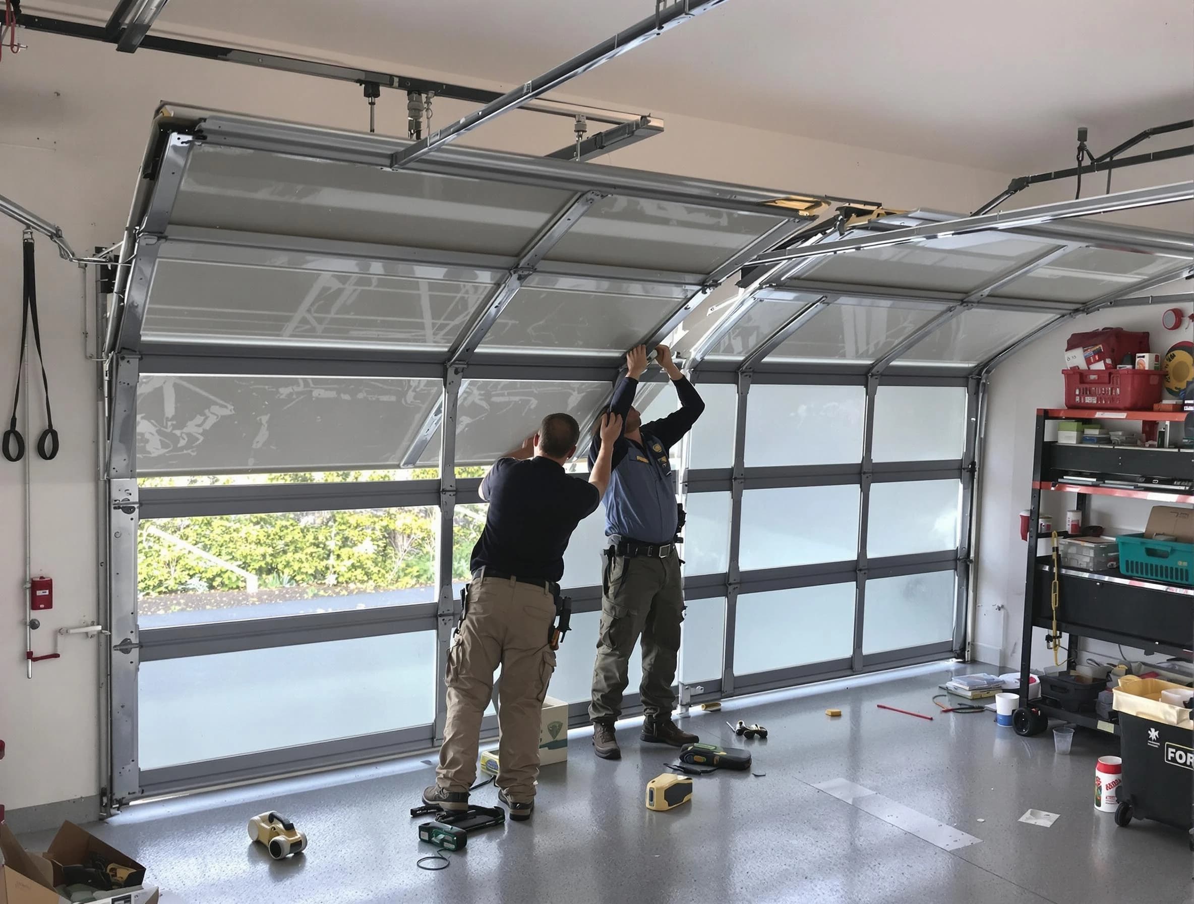 Tempe Garage Door Repair expert performing precise panel replacement on Tempe garage door