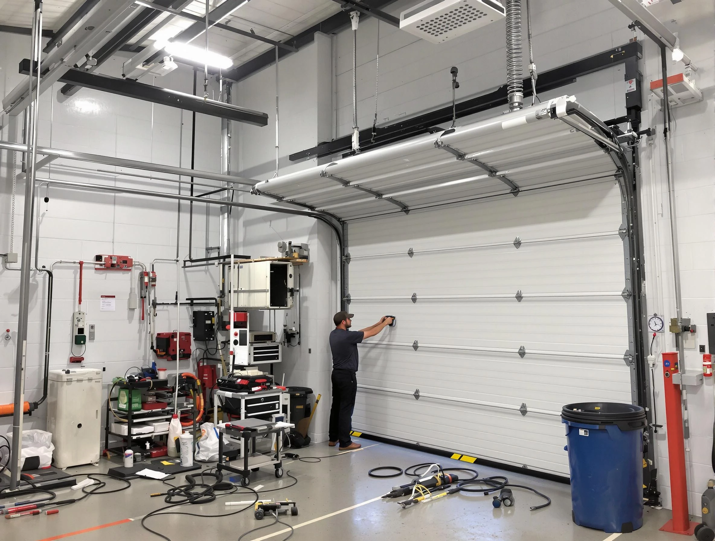 Tempe Garage Door Repair certified technician performing commercial door repair at a Tempe business facility