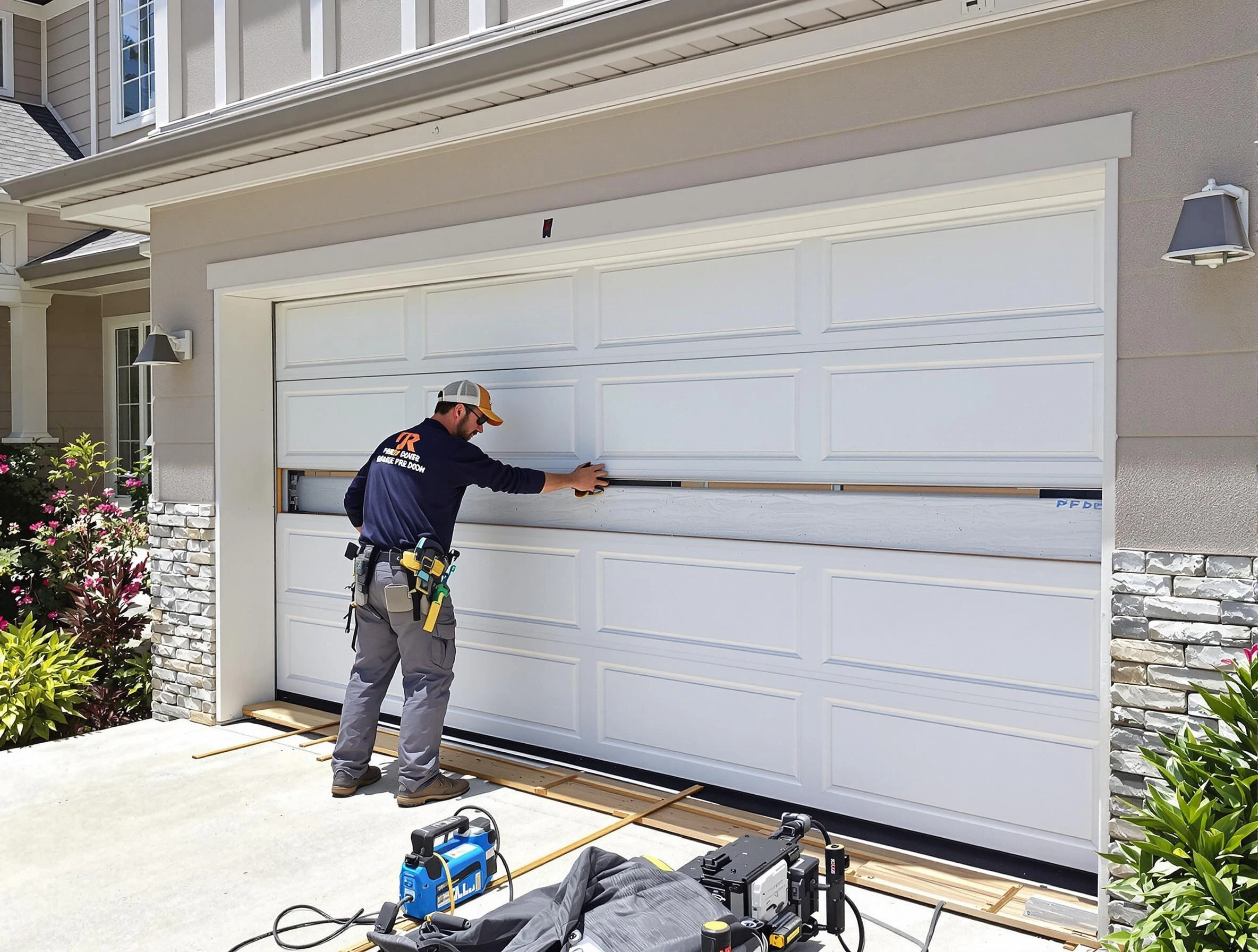 Tempe Garage Door Repair team performing complete garage door replacement at Tempe residence