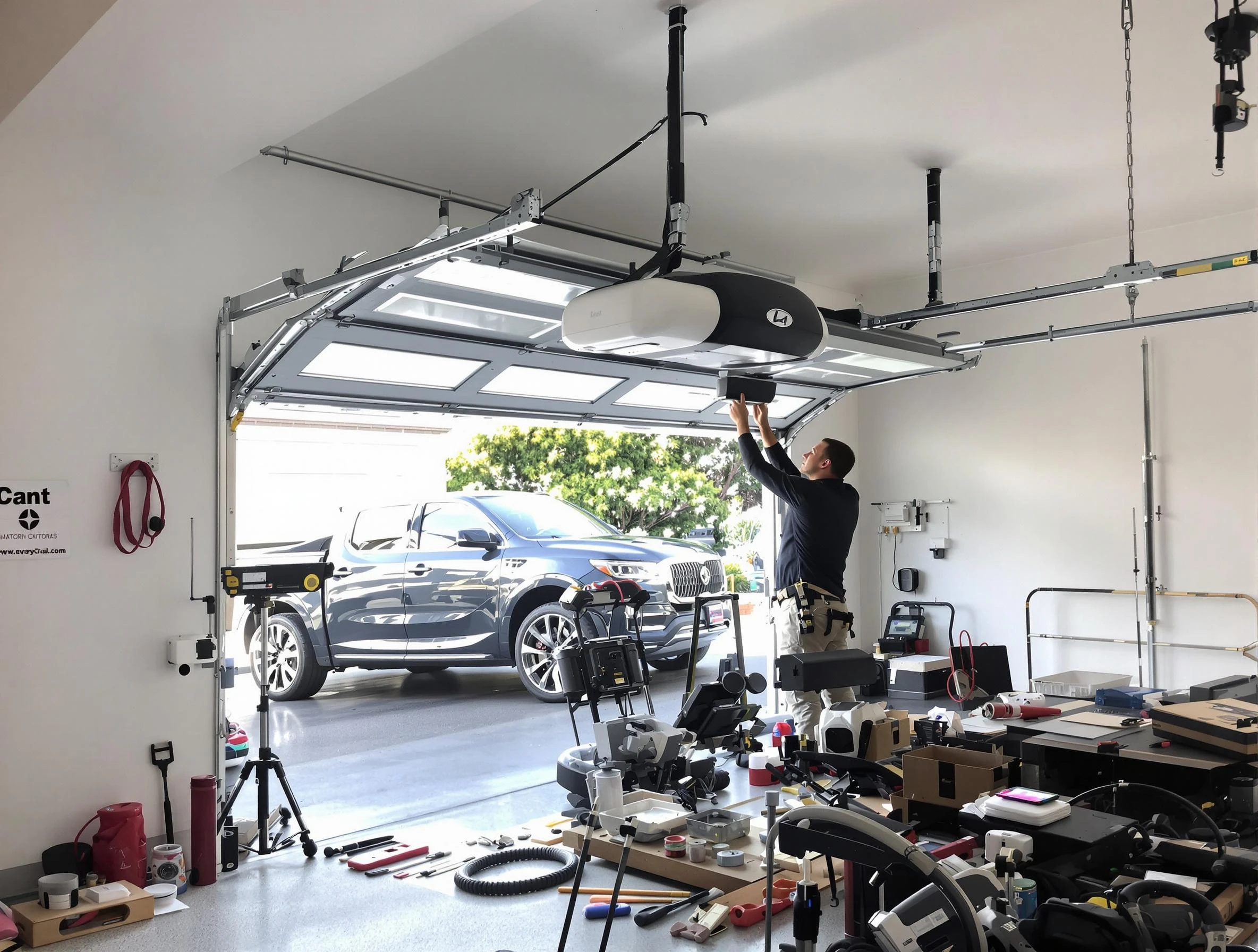 Tempe Garage Door Repair specialist installing smart garage door opener system in Tempe home