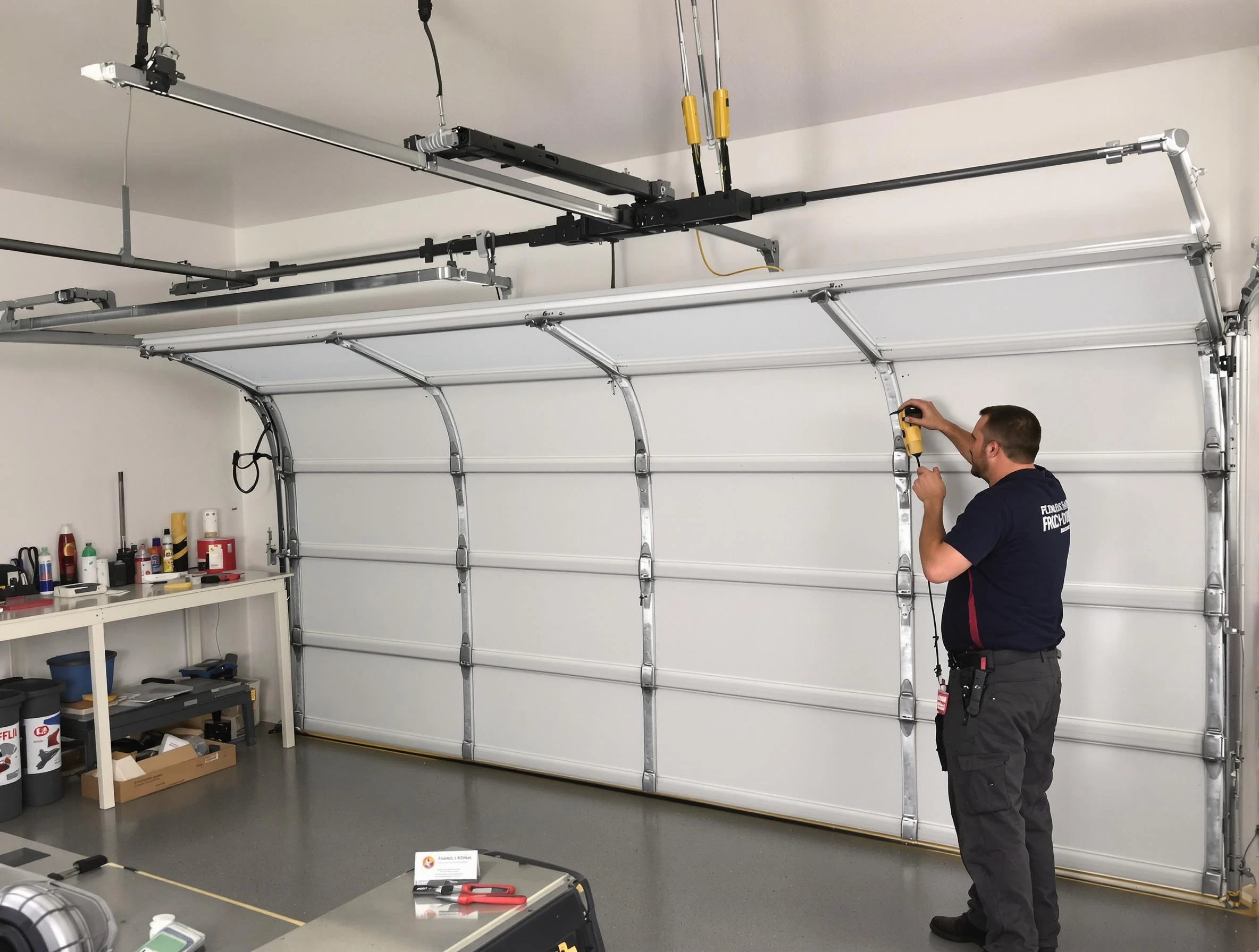 Tempe Garage Door Repair certified technician performing overhead door system repair in Tempe