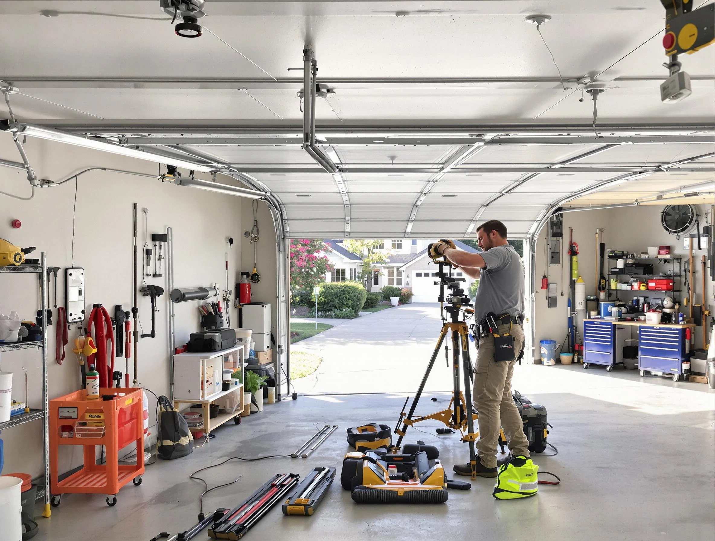 Tempe Garage Door Repair specialist performing laser-guided track alignment in Tempe